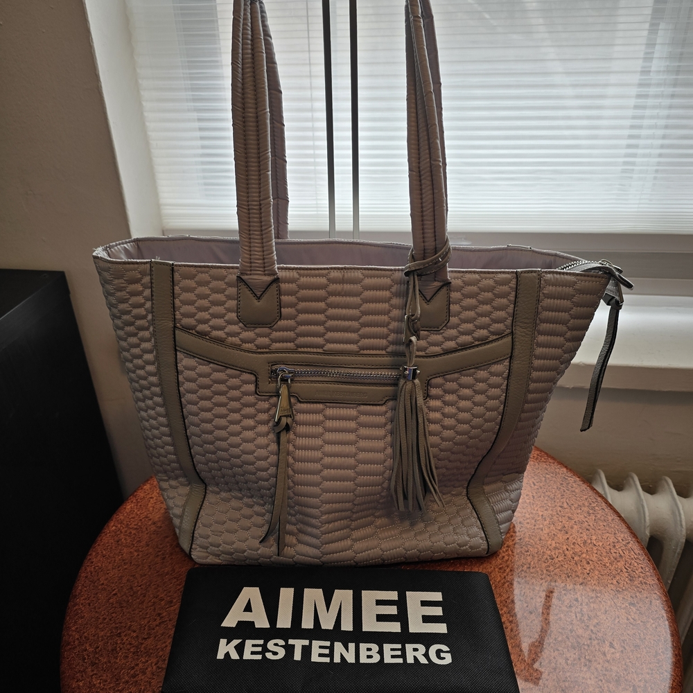 Aimee Kestenberg Grey Quilted Tote Bag with Real Leather Trim